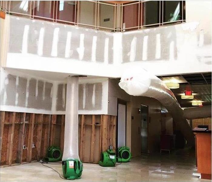 hotel lobby that has been damaged by water 